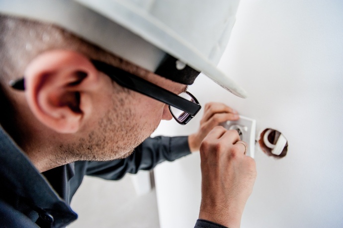 Professional electrician at work