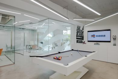Billiards area in Sabrab office with Tromilux products