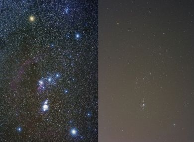 Comparative image of the sky with and without light pollution Comparative image of the sky with and without light pollution