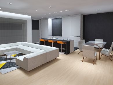 Estudo luminotécnico de cozinha e sala openspace